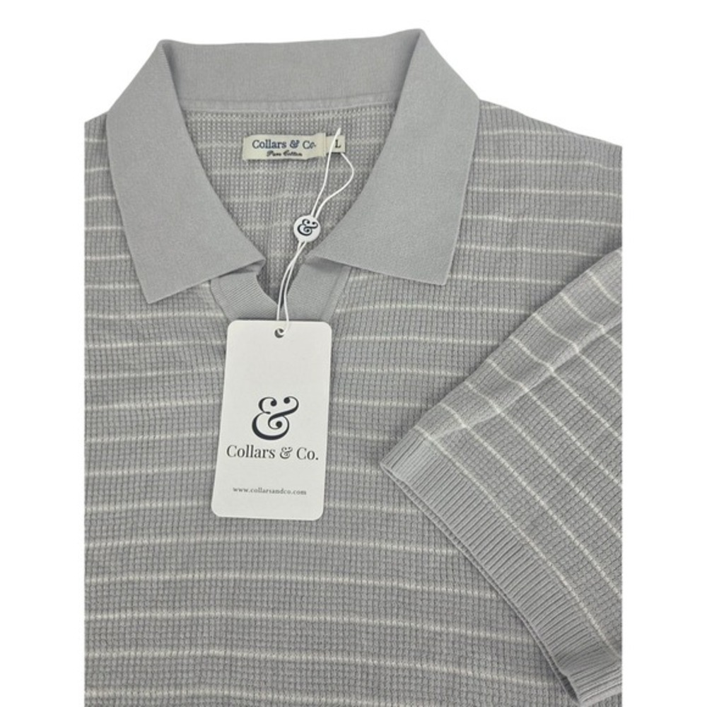 Collars and Co 100% Pure Cotton Short Sleeve‎ Polo Grey White Large